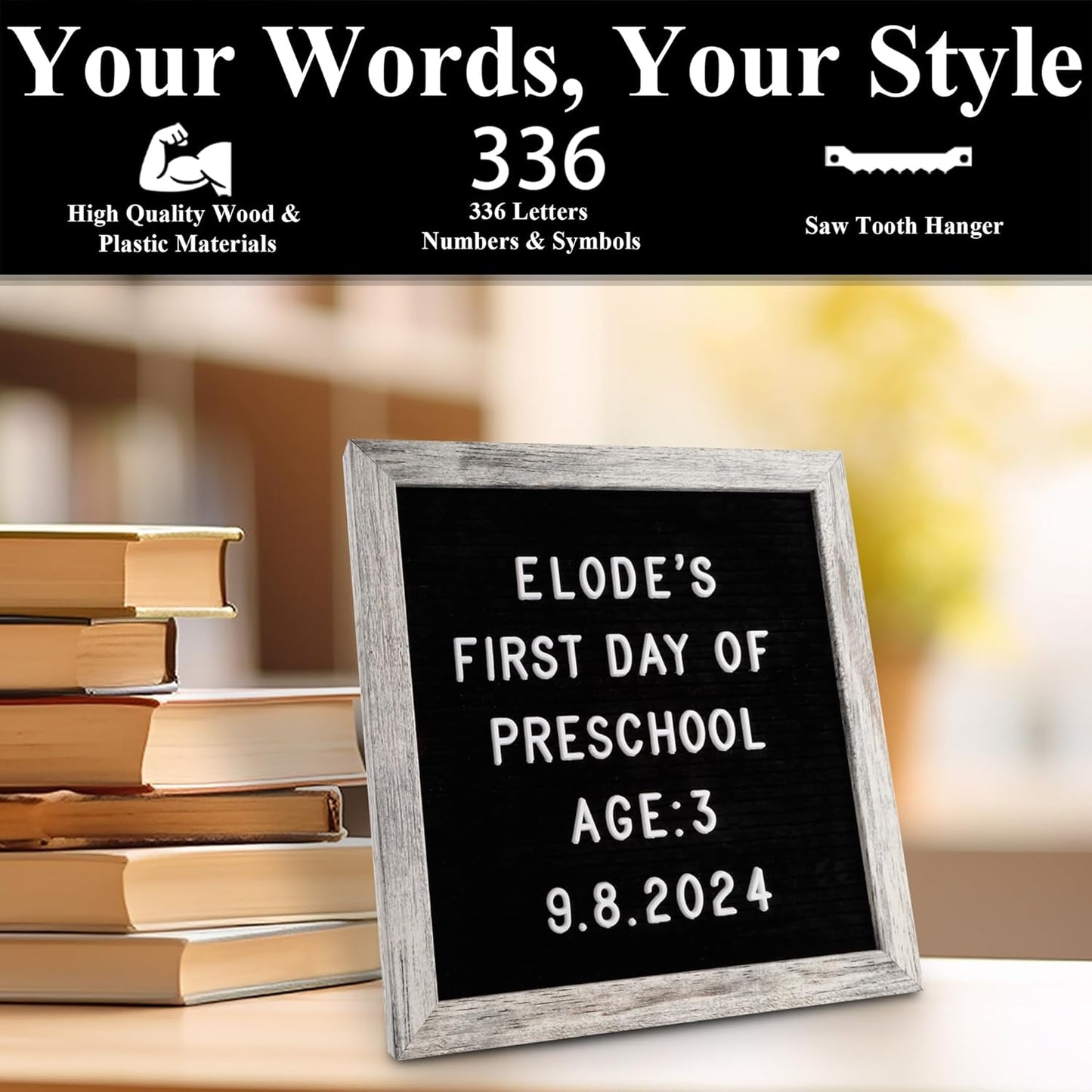 Felt Letter Board – 10x10in, Includes 336 Letters, Symbols & Emojis – Changeable Word Board for Home, Office, Baby Showers & Events