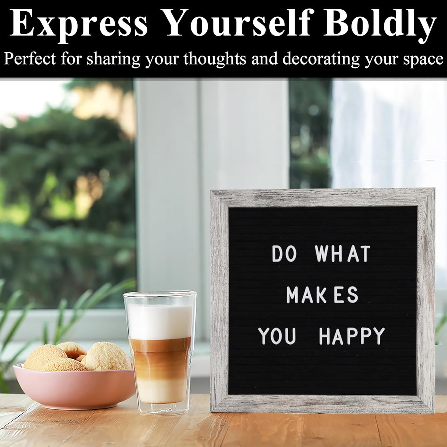 Felt Letter Board – 10x10in, Includes 336 Letters, Symbols & Emojis – Changeable Word Board for Home, Office, Baby Showers & Events