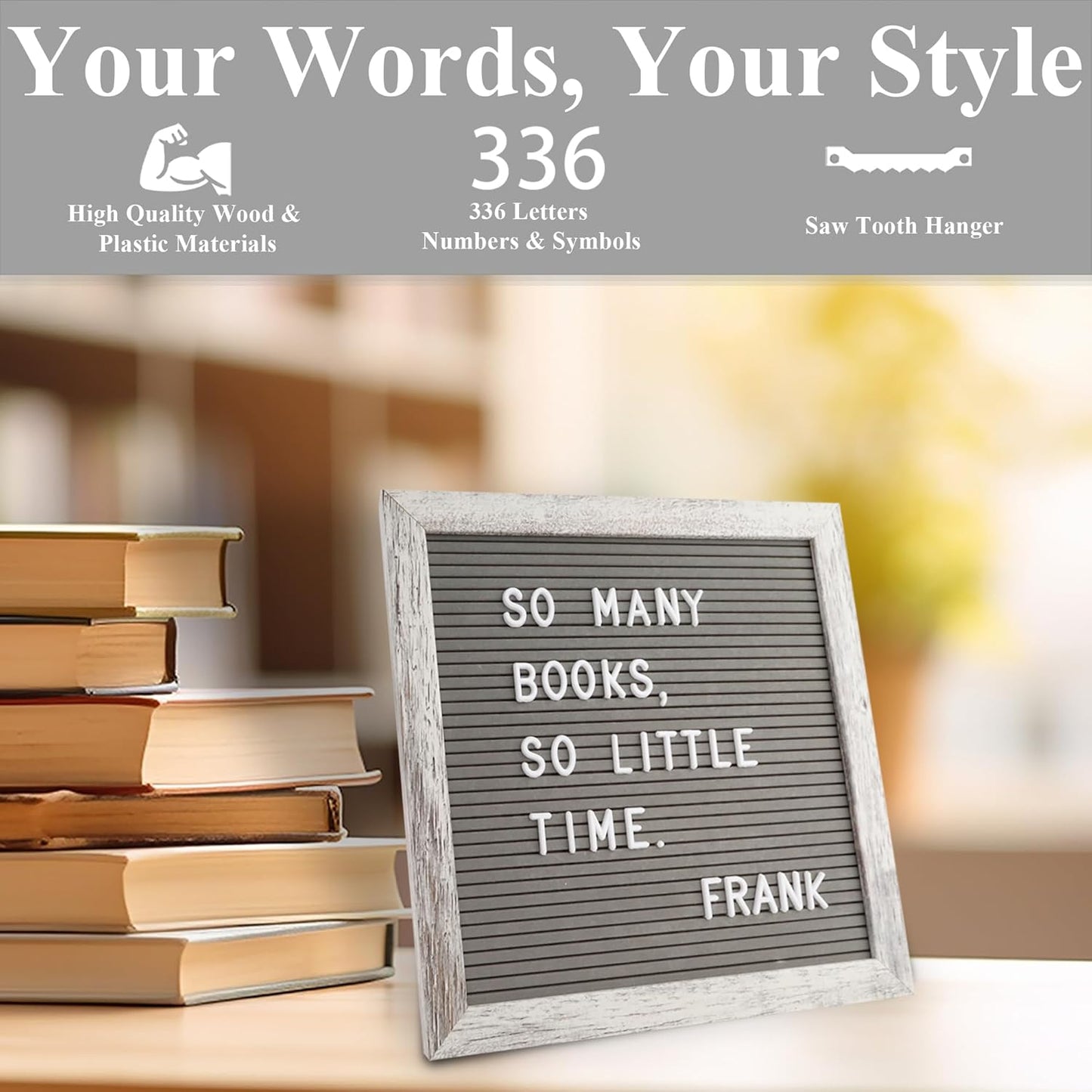 Felt Letter Board – 10x10in, Includes 336 Letters, Symbols & Emojis – Changeable Word Board for Home, Office, Baby Showers & Events