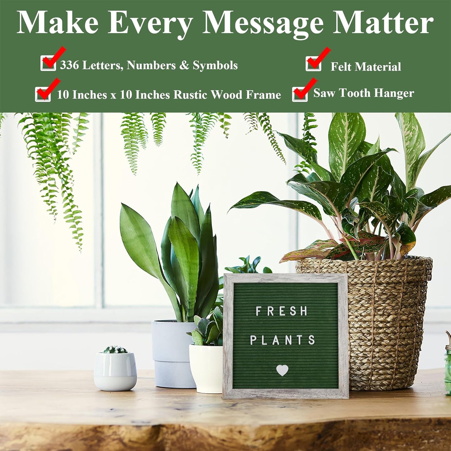 Felt Letter Board – 10x10in, Includes 336 Letters, Symbols & Emojis – Changeable Word Board for Home, Office, Baby Showers & Events