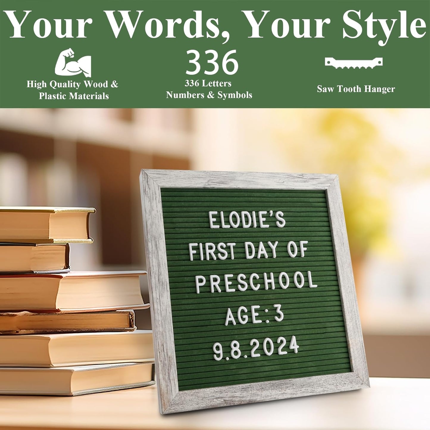 Felt Letter Board – 10x10in, Includes 336 Letters, Symbols & Emojis – Changeable Word Board for Home, Office, Baby Showers & Events