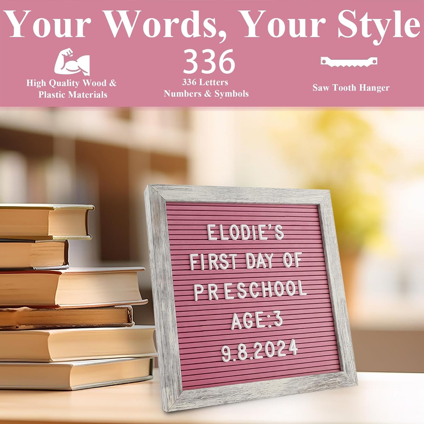 Felt Letter Board – 10x10in, Includes 336 Letters, Symbols & Emojis – Changeable Word Board for Home, Office, Baby Showers & Events