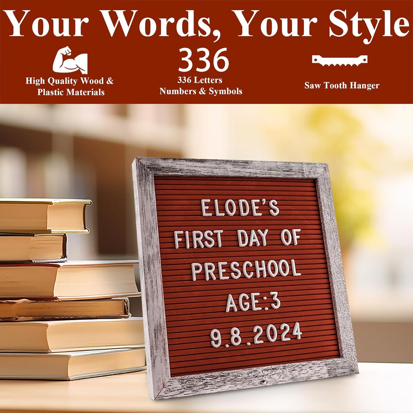 Felt Letter Board – 10x10in, Includes 336 Letters, Symbols & Emojis – Changeable Word Board for Home, Office, Baby Showers & Events