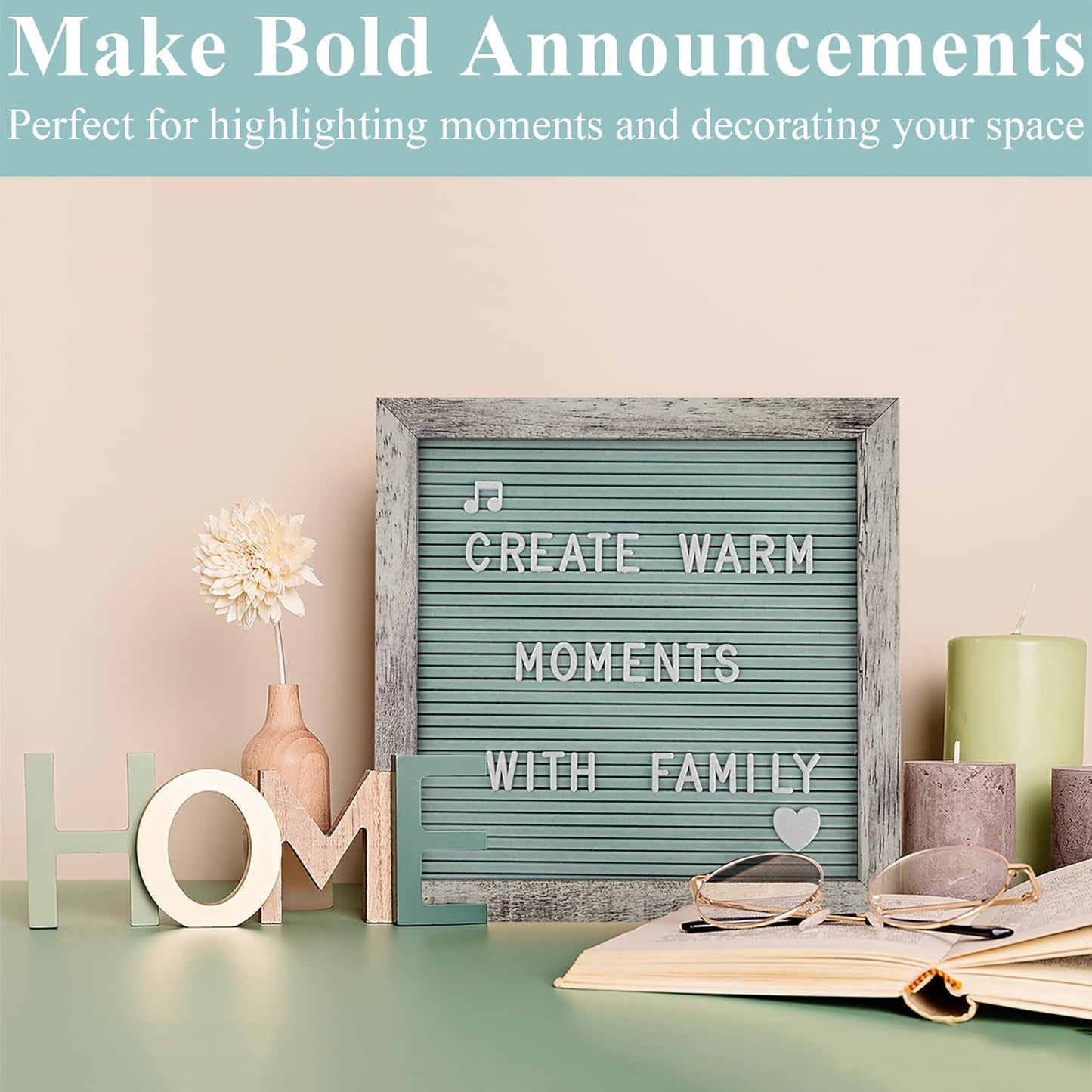 Felt Letter Board – 10x10in, Includes 336 Letters, Symbols & Emojis – Changeable Word Board for Home, Office, Baby Showers & Events