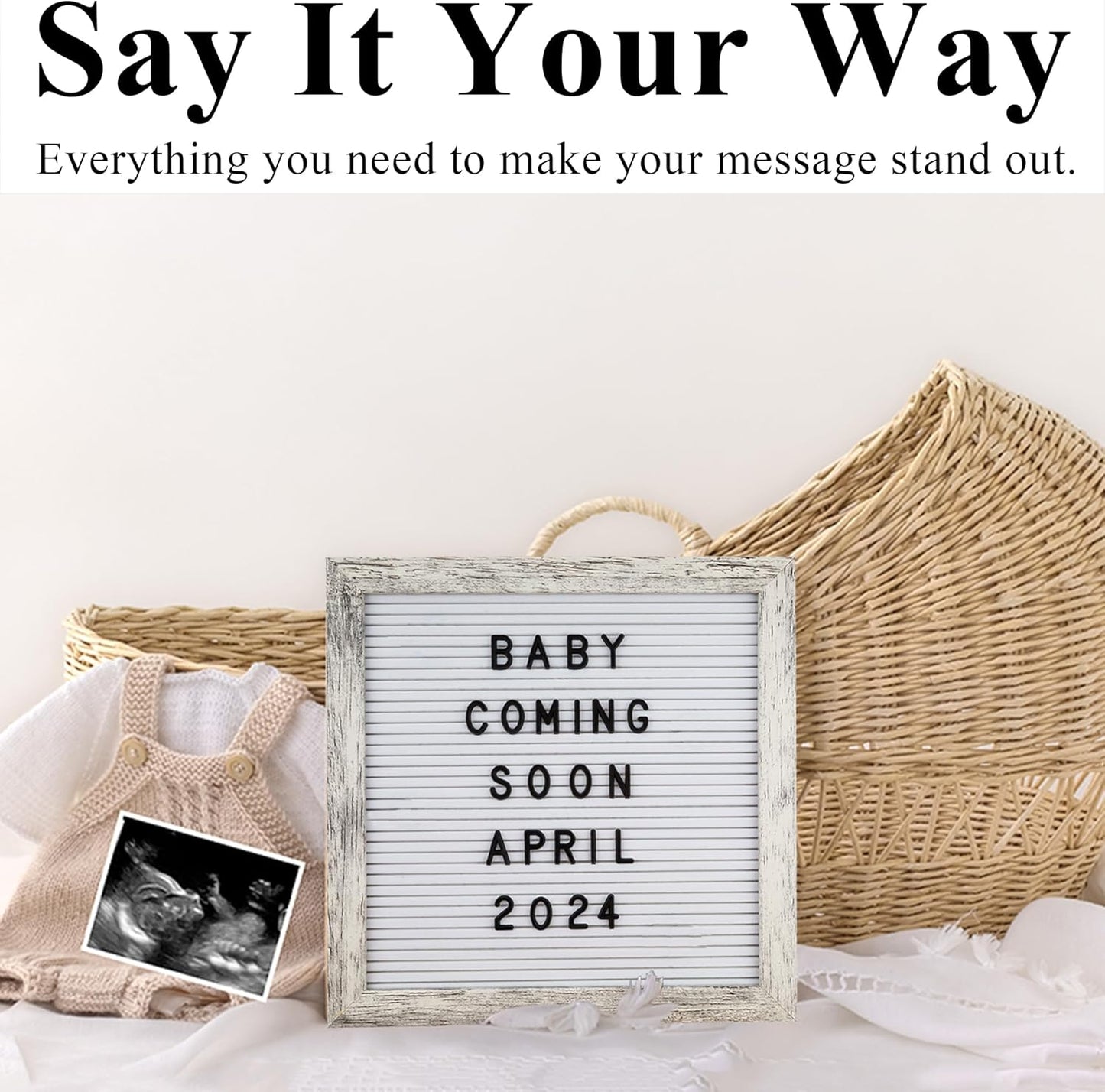 Felt Letter Board – 10x10in, Includes 336 Letters, Symbols & Emojis – Changeable Word Board for Home, Office, Baby Showers & Events