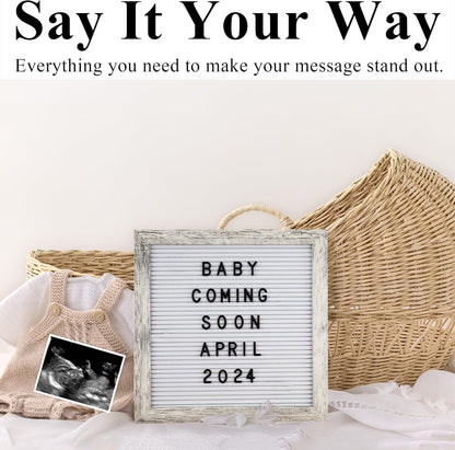 Felt Letter Board – 10x10in, Includes 336 Letters, Symbols & Emojis – Changeable Word Board for Home, Office, Baby Showers & Events