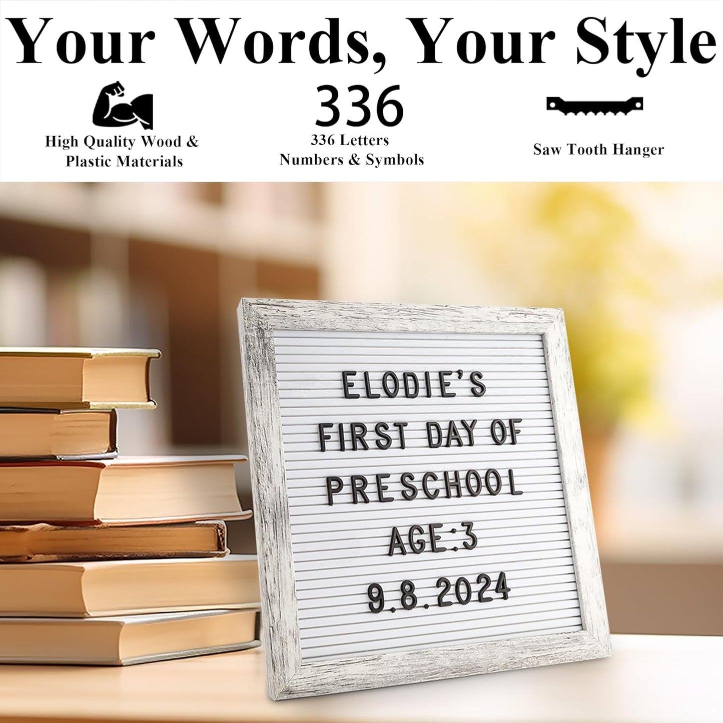 Felt Letter Board – 10x10in, Includes 336 Letters, Symbols & Emojis – Changeable Word Board for Home, Office, Baby Showers & Events