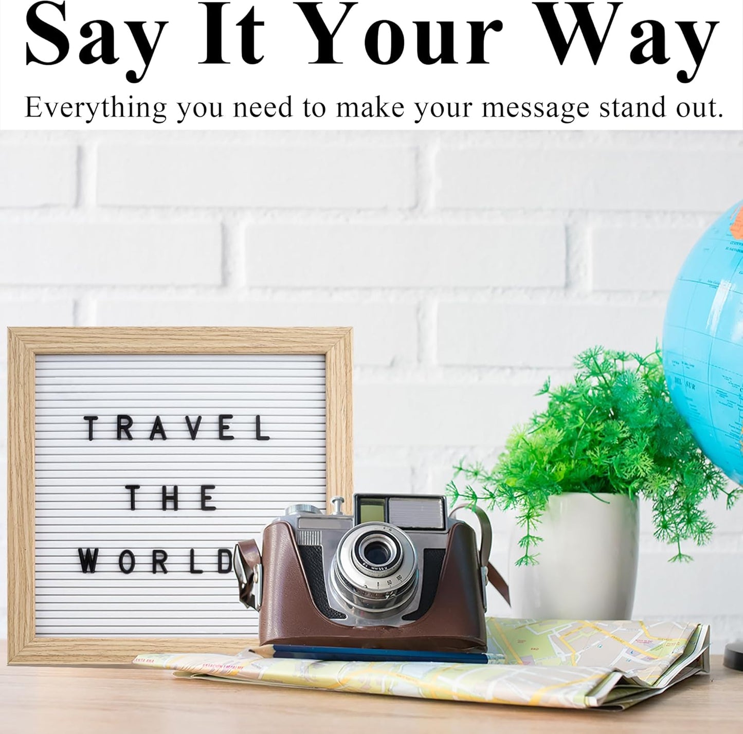 Felt Letter Board – 10x10in, Includes 336 Letters, Symbols & Emojis – Changeable Word Board for Home, Office, Baby Showers & Events