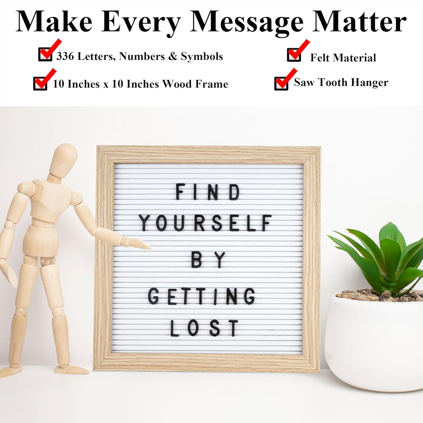Felt Letter Board – 10x10in, Includes 336 Letters, Symbols & Emojis – Changeable Word Board for Home, Office, Baby Showers & Events