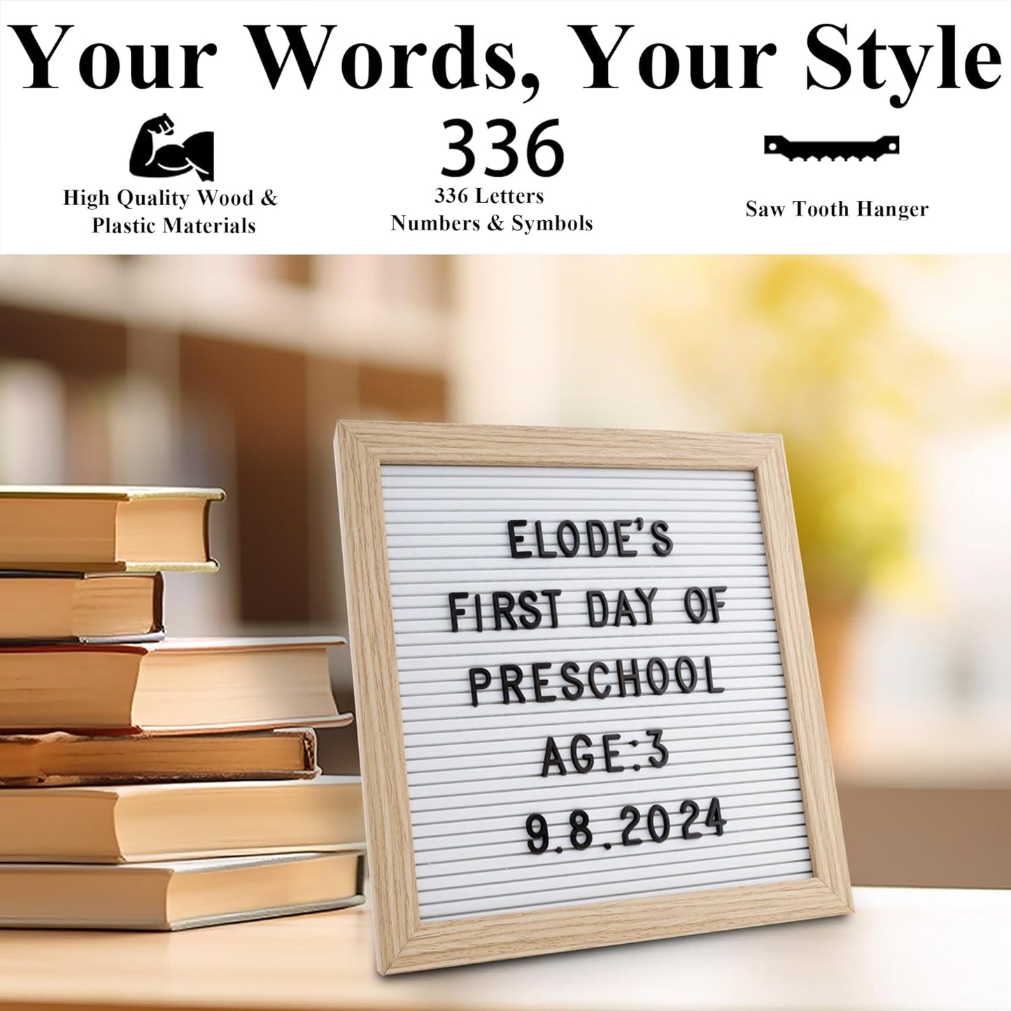 Felt Letter Board – 10x10in, Includes 336 Letters, Symbols & Emojis – Changeable Word Board for Home, Office, Baby Showers & Events