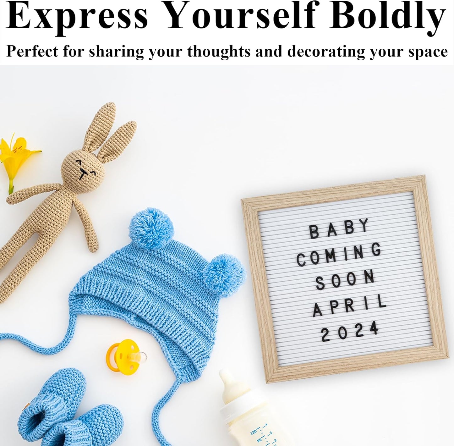 Felt Letter Board – 10x10in, Includes 336 Letters, Symbols & Emojis – Changeable Word Board for Home, Office, Baby Showers & Events