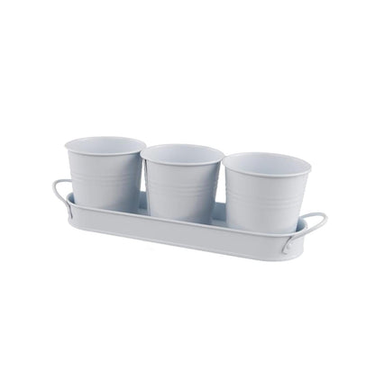Herb Garden Planter Set – 3-Pcs Metal Planters with Tray for Indoor Plants, Herbs, and Flowers