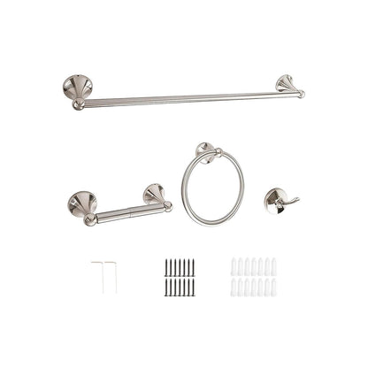 Crystal Lemon 4-Piece Bathroom Hardware Set – Brushed Nickel Towel Bar, Hook, Ring & Holder Kit