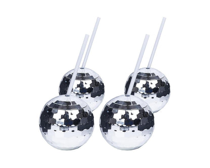 Crystal Lemon Disco Ball Cups – Set of Reusable Party Tumblers with Straw for NYE, Bachelorette & Birthday Events