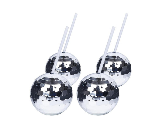 Crystal Lemon Disco Ball Cups – Set of Reusable Party Tumblers with Straw for NYE, Bachelorette & Birthday Events
